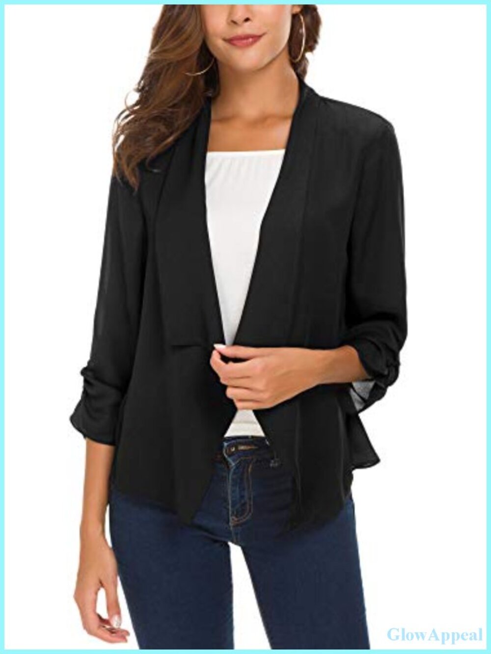 Urban CoCo Women's Ruched Sleeve Lightweight Thin Chiffon Blazer